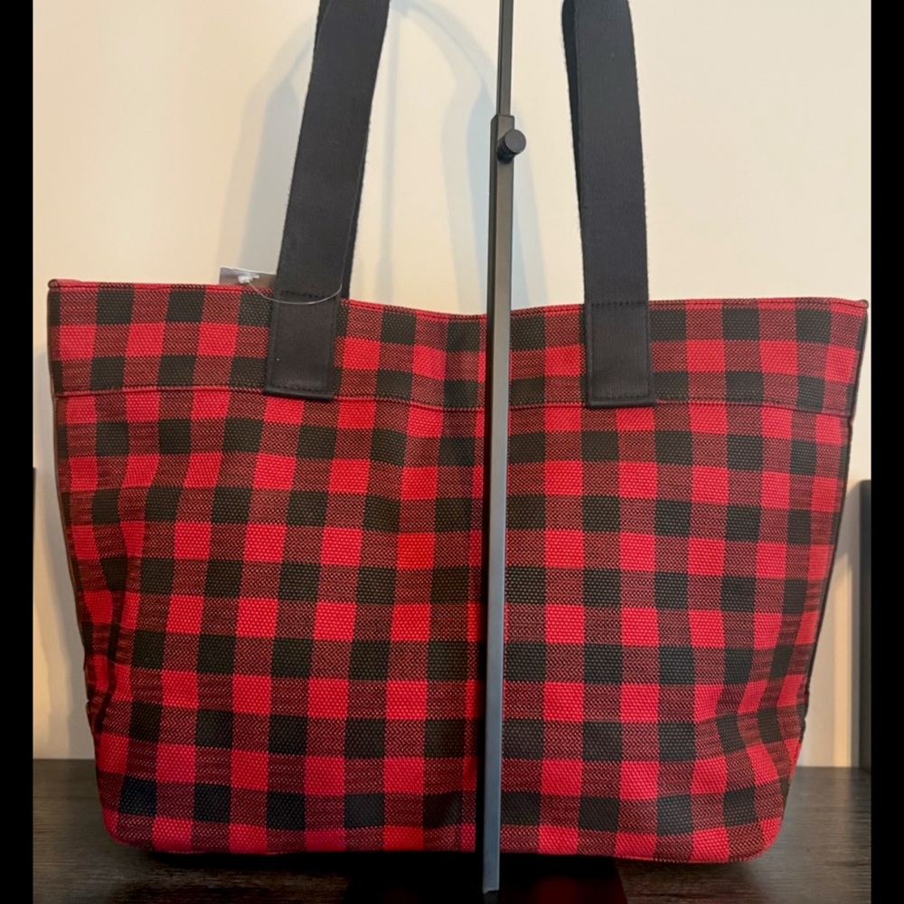 Coach Large Gingham Canvas Tote Buffalo Plaid in Ruby Red Black  39848 - Picture 3 of 8